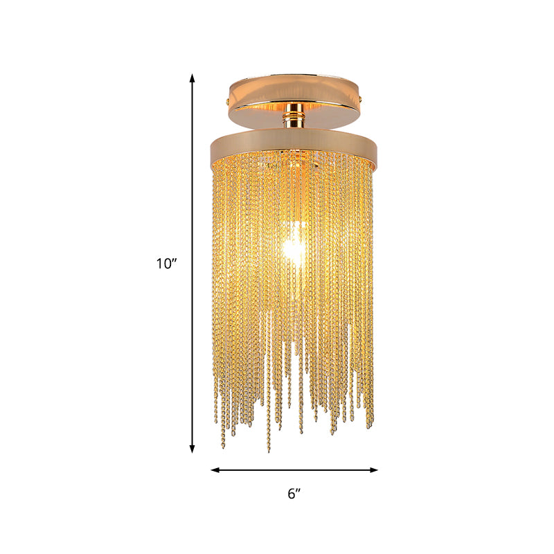 Gold/Chrome/Blue Metal Chain Semi Flush Mount Lamp Modern 1 Light Living Room Ceiling Mounted Fixture Clearhalo 'Ceiling Lights' 'Close To Ceiling Lights' 'Close to ceiling' 'Glass shade' 'Glass' 'Island Lights' 'Semi-flushmount' Lighting' 151346