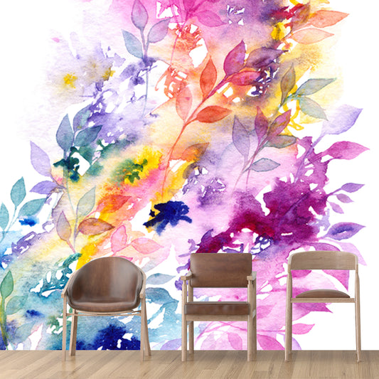 Modern Art Plant Painting Mural Purple-Blue Waterproofing Wall Decor for Corridor Clearhalo 'Wall Decor' 'Wall Mural' 1513460