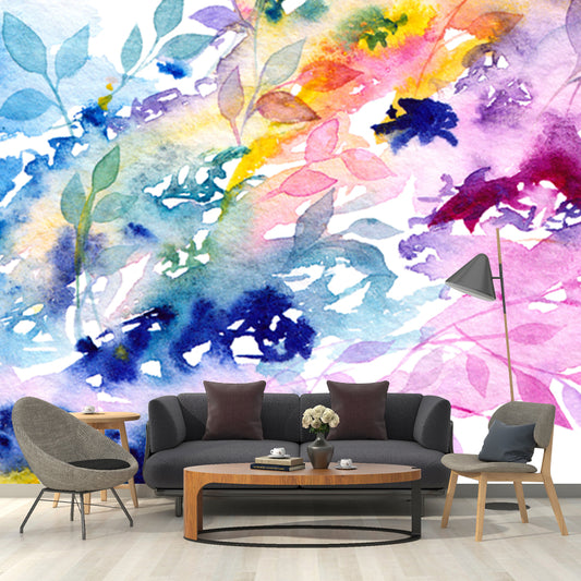 Modern Art Plant Painting Mural Purple-Blue Waterproofing Wall Decor for Corridor Clearhalo 'Wall Decor' 'Wall Mural' 1513461