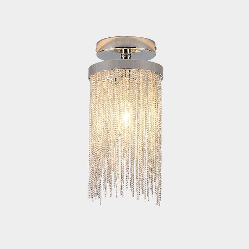 Gold/Chrome/Blue Metal Chain Semi Flush Mount Lamp Modern 1 Light Living Room Ceiling Mounted Fixture Clearhalo 'Ceiling Lights' 'Close To Ceiling Lights' 'Close to ceiling' 'Glass shade' 'Glass' 'Island Lights' 'Semi-flushmount' Lighting' 151349