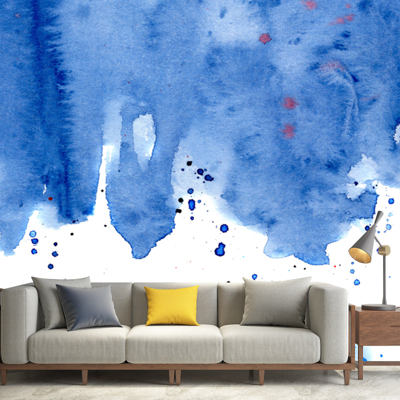 Minimalist Aesthetics Watercolor Mural Blue Melting Painting Wall Covering for Hallway Blue Clearhalo 'Wall Decor' 'Wall Mural' 1513499