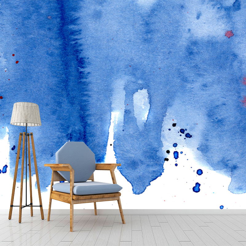 Minimalist Aesthetics Watercolor Mural Blue Melting Painting Wall Covering for Hallway Clearhalo 'Wall Decor' 'Wall Mural' 1513501