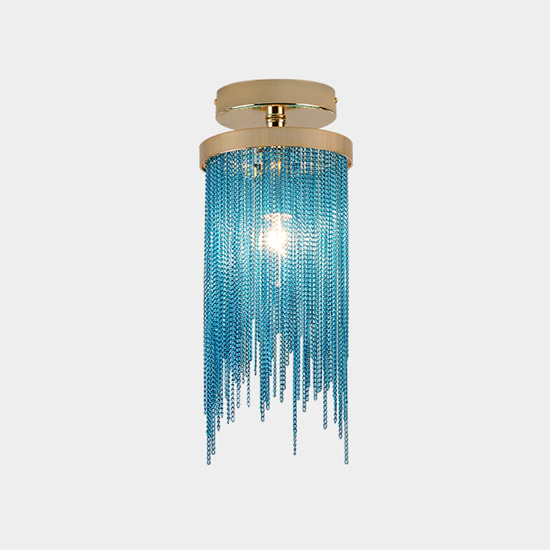 Gold/Chrome/Blue Metal Chain Semi Flush Mount Lamp Modern 1 Light Living Room Ceiling Mounted Fixture Clearhalo 'Ceiling Lights' 'Close To Ceiling Lights' 'Close to ceiling' 'Glass shade' 'Glass' 'Island Lights' 'Semi-flushmount' Lighting' 151352