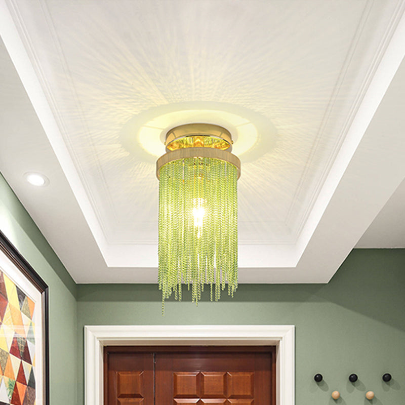 Gold/Chrome/Blue Metal Chain Semi Flush Mount Lamp Modern 1 Light Living Room Ceiling Mounted Fixture Green Clearhalo 'Ceiling Lights' 'Close To Ceiling Lights' 'Close to ceiling' 'Glass shade' 'Glass' 'Island Lights' 'Semi-flushmount' Lighting' 151353