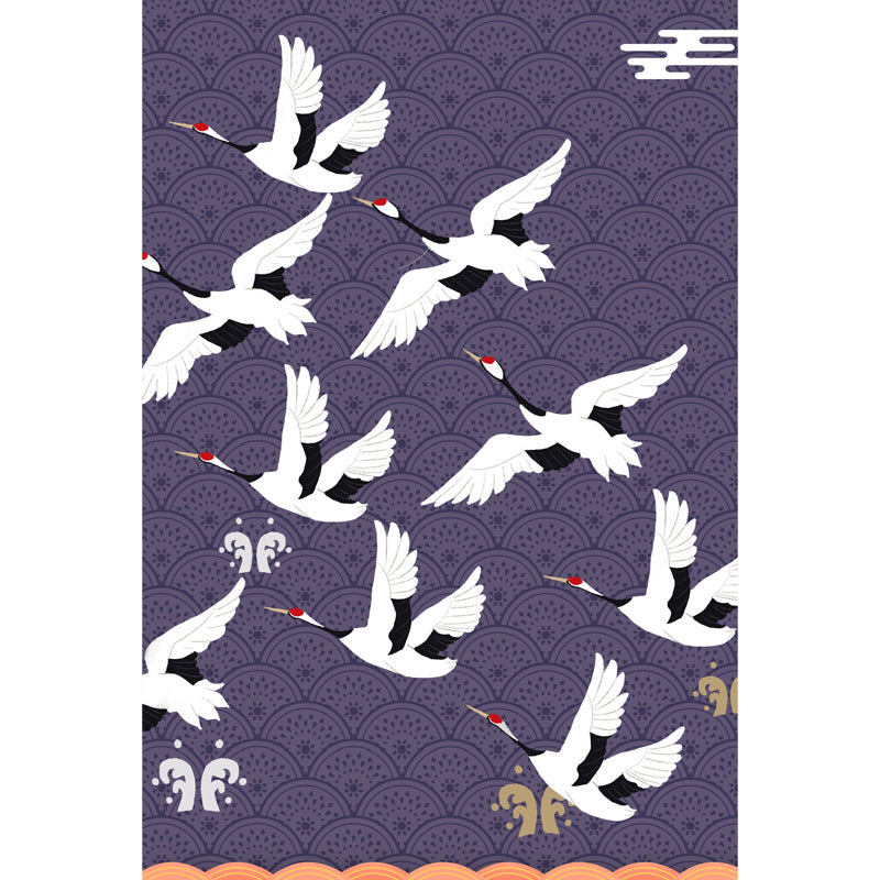 Large Chinoiserie Wallpaper Mural White Flocks of Red-Crown Crane Wall Art on Purple Clearhalo 'Wall Decor' 'Wall Mural' 1513548