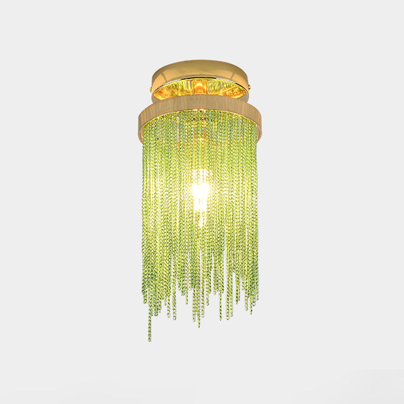 Gold/Chrome/Blue Metal Chain Semi Flush Mount Lamp Modern 1 Light Living Room Ceiling Mounted Fixture Clearhalo 'Ceiling Lights' 'Close To Ceiling Lights' 'Close to ceiling' 'Glass shade' 'Glass' 'Island Lights' 'Semi-flushmount' Lighting' 151355