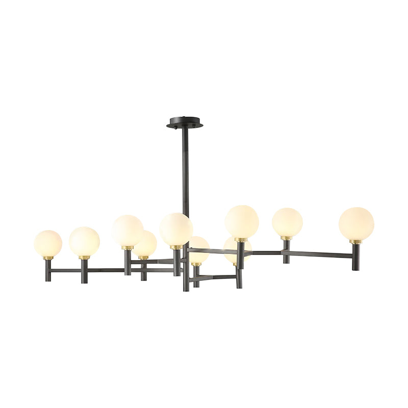 Modern Orbit Chandelier Pendant White Glass 10-Head Living Room Island Light in Black/White/Gold Clearhalo 'Ceiling Lights' 'Glass shade' 'Glass' 'Island Lights' Lighting' 151363