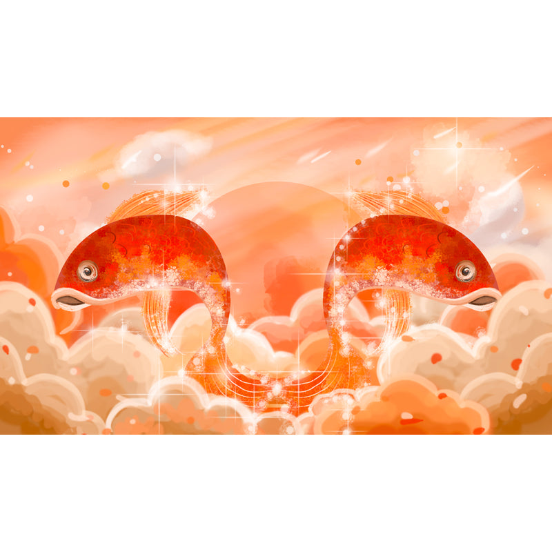 Orange Carp Leap Wall Mural Moisture Resistant Chinese Living Room Wall Covering Clearhalo 'Wall Decor' 'Wall Mural' 1513639