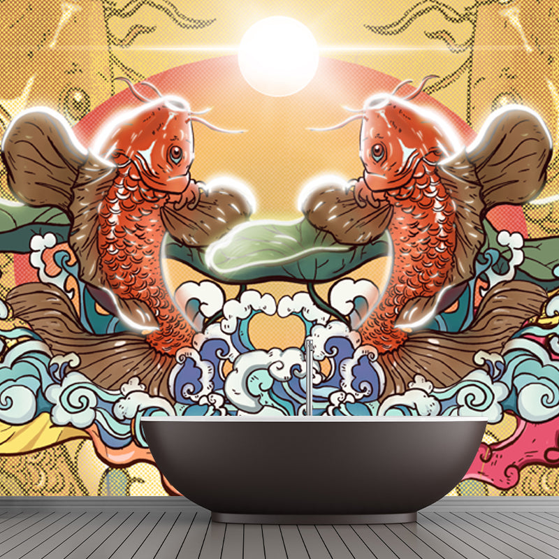 Chinese Carps Wall Paper Mural Yellow Festival Wall Decor for Living Room, Custom Made Yellow Clearhalo 'Wall Decor' 'Wall Mural' 1513656