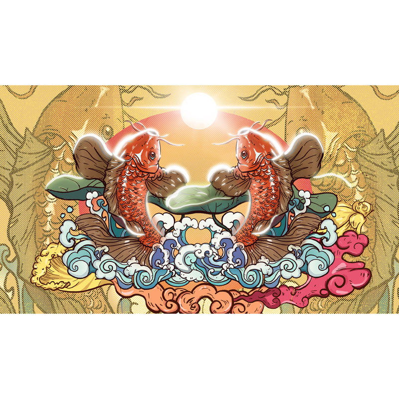 Chinese Carps Wall Paper Mural Yellow Festival Wall Decor for Living Room, Custom Made Clearhalo 'Wall Decor' 'Wall Mural' 1513659