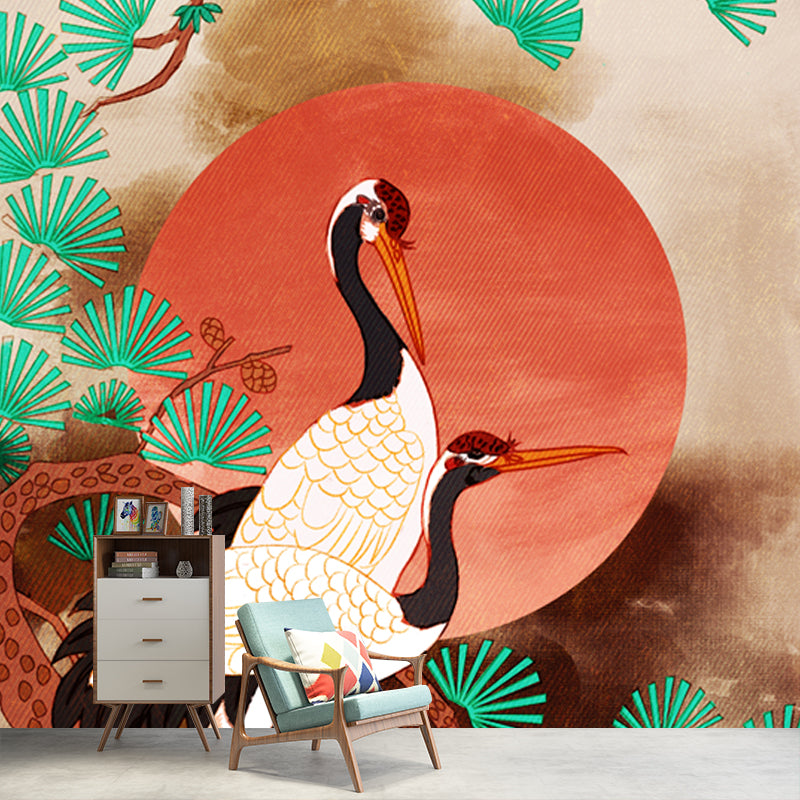 Halcyon under Pine Trees Mural Oriental Washable Living Room Wall Covering, Custom Size Clearhalo 'Wall Decor' 'Wall Mural' 1513673