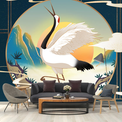 Chinese Halcyon Dancing Mural Decal Blue Moisture Resistant Wall Art for Living Room Blue Clearhalo 'Wall Decor' 'Wall Mural' 1513686