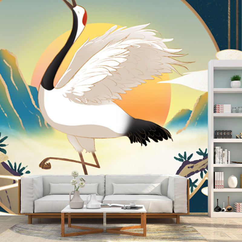 Chinese Halcyon Dancing Mural Decal Blue Moisture Resistant Wall Art for Living Room Clearhalo 'Wall Decor' 'Wall Mural' 1513687