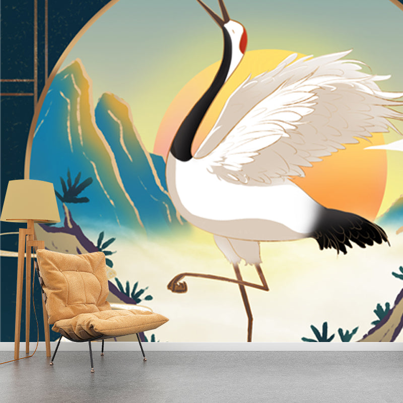 Chinese Halcyon Dancing Mural Decal Blue Moisture Resistant Wall Art for Living Room Clearhalo 'Wall Decor' 'Wall Mural' 1513688