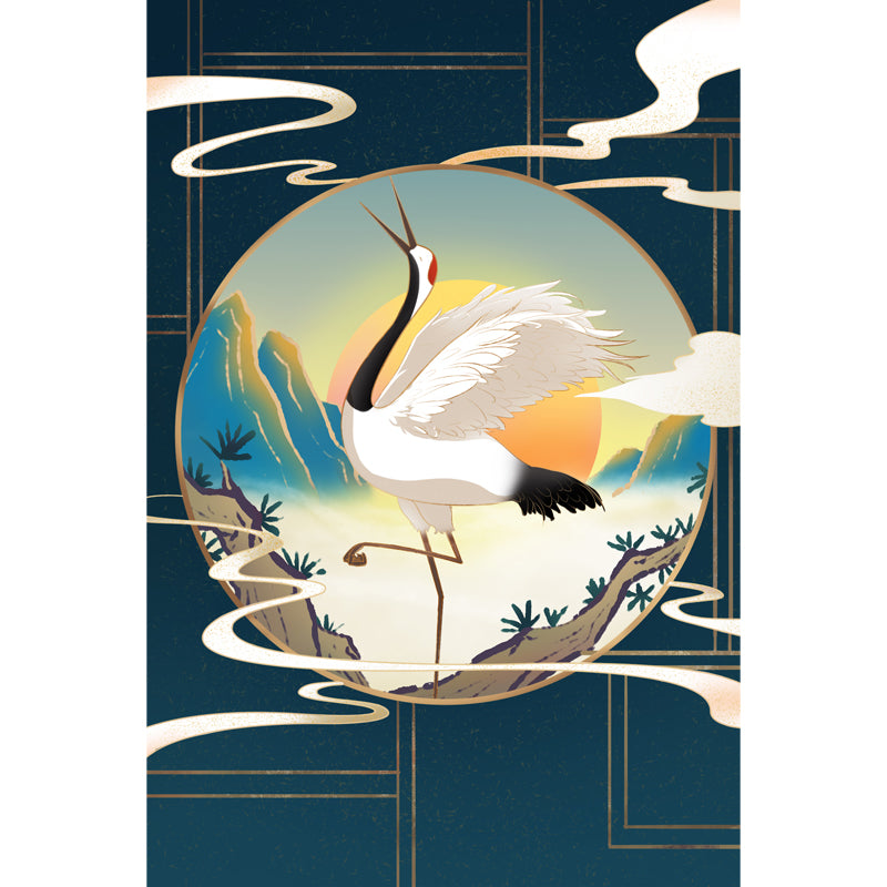 Chinese Halcyon Dancing Mural Decal Blue Moisture Resistant Wall Art for Living Room Clearhalo 'Wall Decor' 'Wall Mural' 1513689