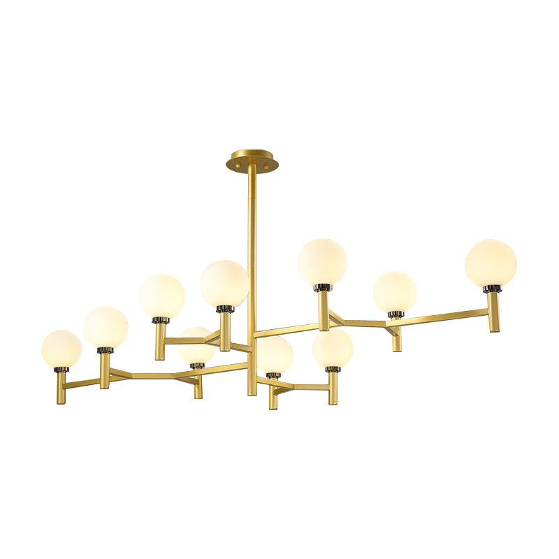 Modern Orbit Chandelier Pendant White Glass 10-Head Living Room Island Light in Black/White/Gold Clearhalo 'Ceiling Lights' 'Glass shade' 'Glass' 'Island Lights' Lighting' 151369