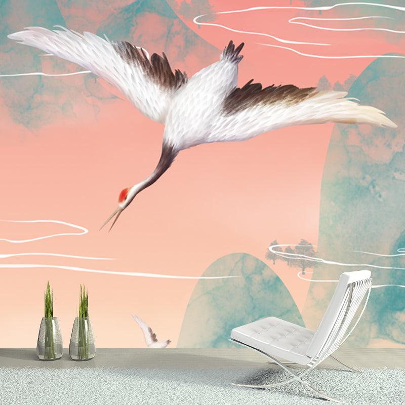 Blue Mountain Landscape Mural Hovering Halcyon Oriental Waterproof Wall Decoration Blue Clearhalo 'Wall Decor' 'Wall Mural' 1513691