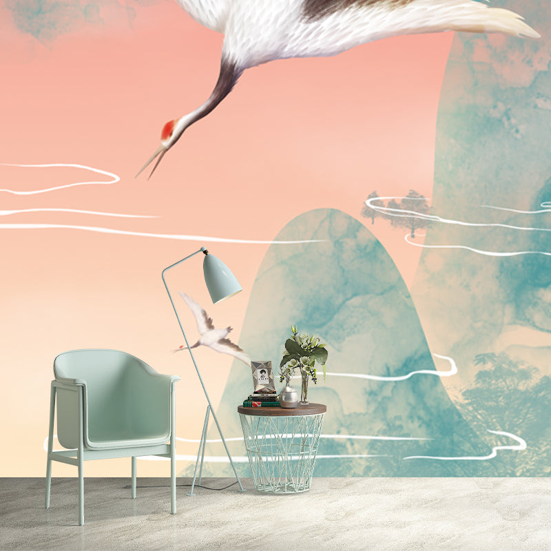 Blue Mountain Landscape Mural Hovering Halcyon Oriental Waterproof Wall Decoration Clearhalo 'Wall Decor' 'Wall Mural' 1513692