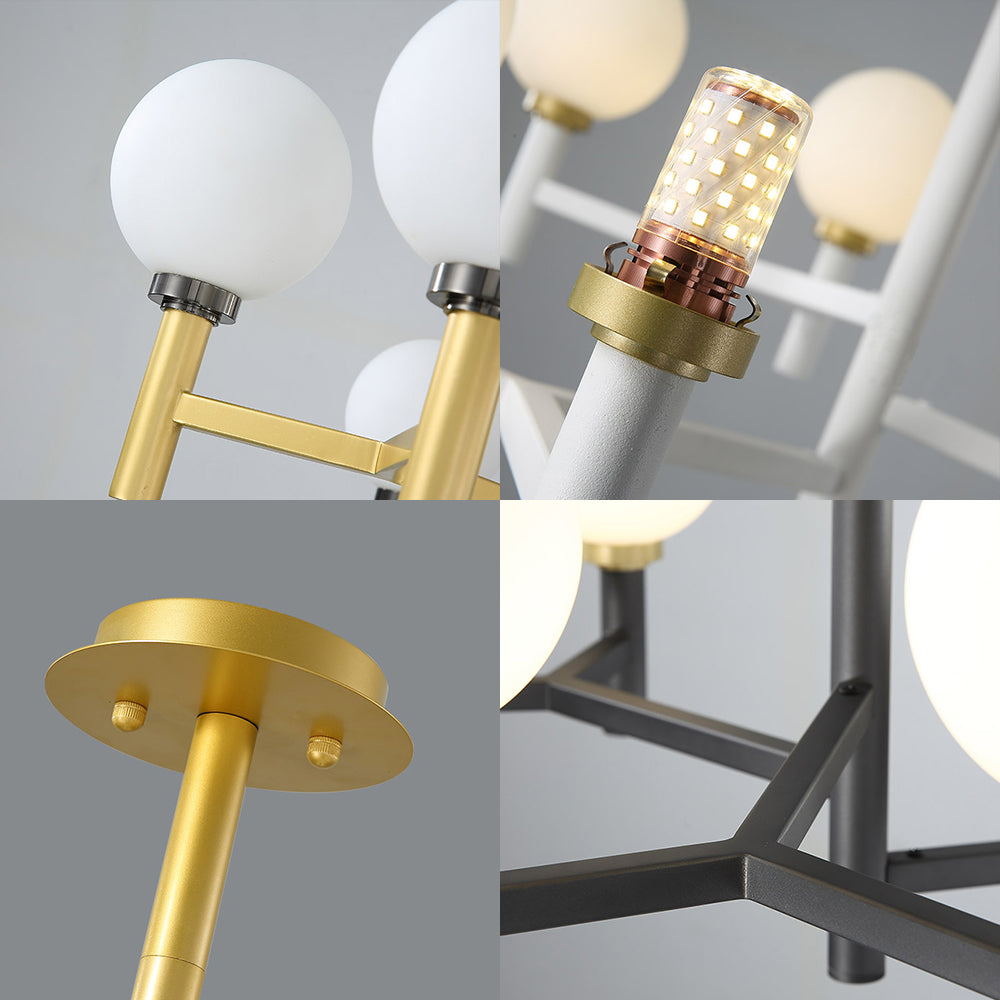 Modern Orbit Chandelier Pendant White Glass 10-Head Living Room Island Light in Black/White/Gold Clearhalo 'Ceiling Lights' 'Glass shade' 'Glass' 'Island Lights' Lighting' 151371