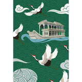 Chinese Houseboat and Halcyon Mural for Tearoom Personalized Wall Art in White-Green Clearhalo 'Wall Decor' 'Wall Mural' 1513724