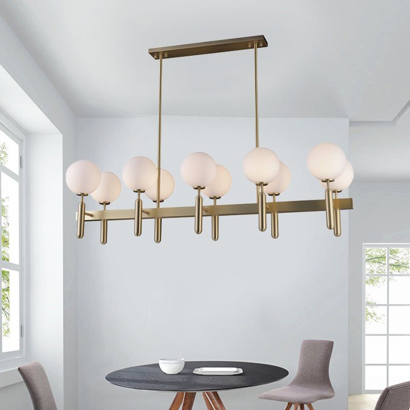 Postmodern 10-Light Island Pendant with White Glass Shade Gold Linear Ceiling Light Fixture Clearhalo 'Ceiling Lights' 'Glass shade' 'Glass' 'Island Lights' Lighting' 151373
