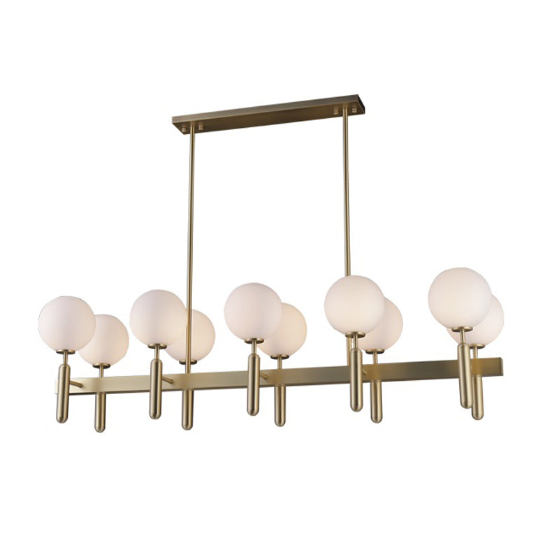 Postmodern 10-Light Island Pendant with White Glass Shade Gold Linear Ceiling Light Fixture Clearhalo 'Ceiling Lights' 'Glass shade' 'Glass' 'Island Lights' Lighting' 151374
