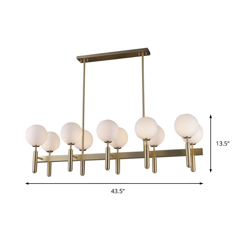 Postmodern 10-Light Island Pendant with White Glass Shade Gold Linear Ceiling Light Fixture Clearhalo 'Ceiling Lights' 'Glass shade' 'Glass' 'Island Lights' Lighting' 151375