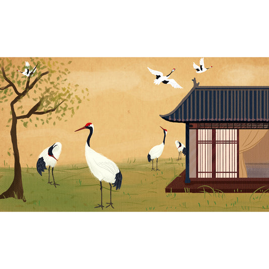 Tokyo Patio Halcyons Mural Wallpaper Green Living Room Wall Art, Made to Measure