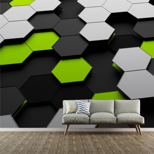 Novelty 3D Illusion Honeycomb Mural Dark Color Living Room Wall Art, Custom Size Clearhalo 'Wall Decor' 'Wall Mural' 1513855