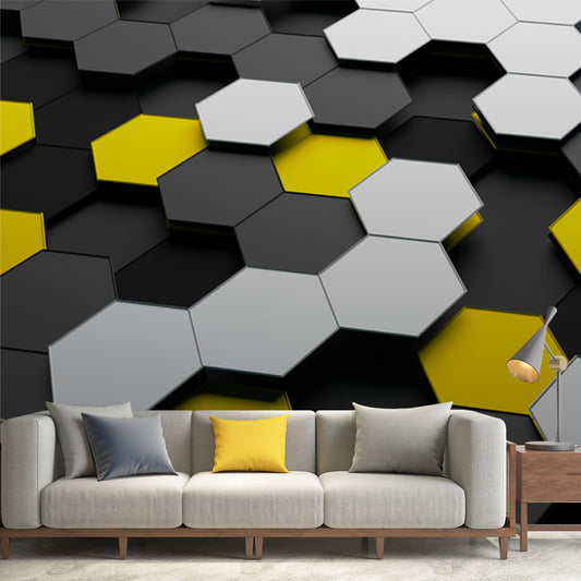 Novelty 3D Illusion Honeycomb Mural Dark Color Living Room Wall Art, Custom Size Clearhalo 'Wall Decor' 'Wall Mural' 1513865