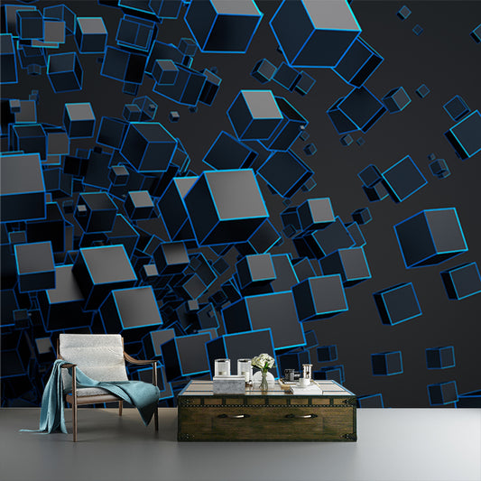 Black Cubes Mural Wallpaper 3D Effect Modern Waterproofing Wall Decor for Bedroom Clearhalo 'Wall Decor' 'Wall Mural' 1513874