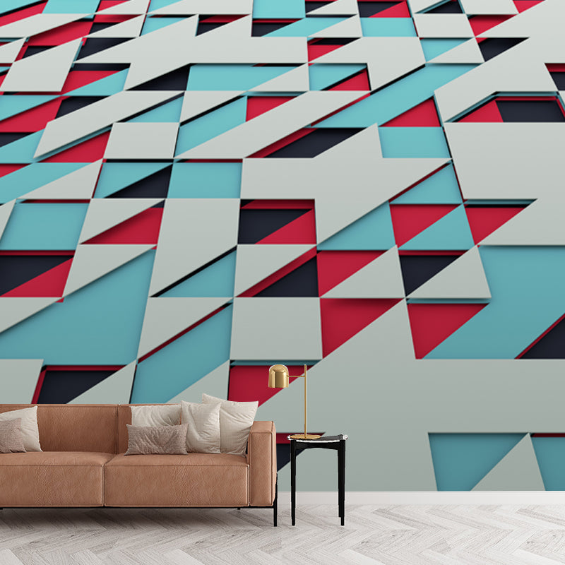 Blue-Red Triangle Mural Decal 3D Geometric Modern Washable Wall Decoration for Home Blue Clearhalo 'Wall Decor' 'Wall Mural' 1513894
