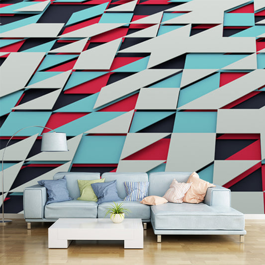 Blue-Red Triangle Mural Decal 3D Geometric Modern Washable Wall Decoration for Home Clearhalo 'Wall Decor' 'Wall Mural' 1513895