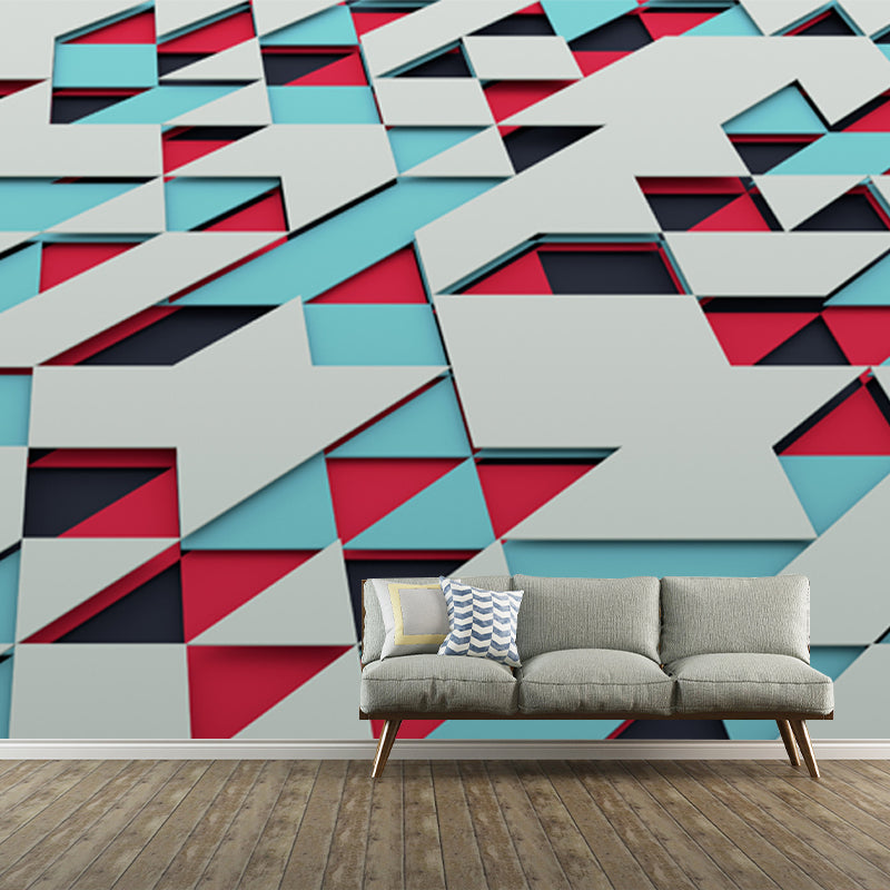 Blue-Red Triangle Mural Decal 3D Geometric Modern Washable Wall Decoration for Home Clearhalo 'Wall Decor' 'Wall Mural' 1513896