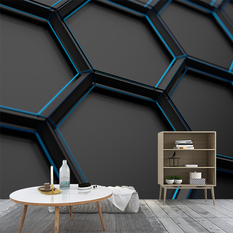 Black Honeycomb Metal Wallpaper Mural 3D Stain Resistant Wall Covering for Bedroom Clearhalo 'Wall Decor' 'Wall Mural' 1513904
