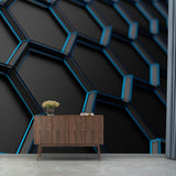 Black Honeycomb Metal Wallpaper Mural 3D Stain Resistant Wall Covering for Bedroom Clearhalo 'Wall Decor' 'Wall Mural' 1513905