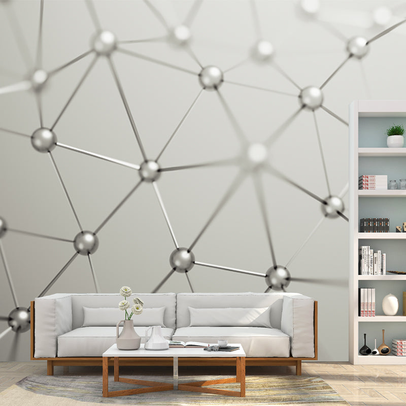 Stain-Proof Molecular Structure Mural Custom Size 3D Wall Covering for Accent Wall White Clearhalo 'Wall Decor' 'Wall Mural' 1513958