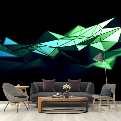Modernist 3D Geometric Mural for Accent Wall Personalized Wall Art in Green on Black Black Clearhalo 'Wall Decor' 'Wall Mural' 1513993