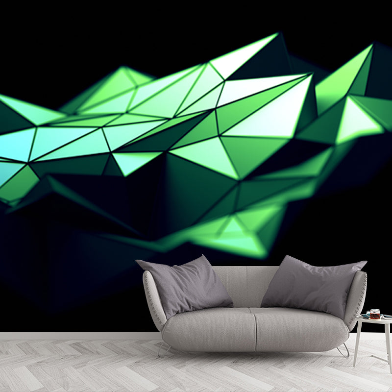 Modernist 3D Geometric Mural for Accent Wall Personalized Wall Art in Green on Black Clearhalo 'Wall Decor' 'Wall Mural' 1513995