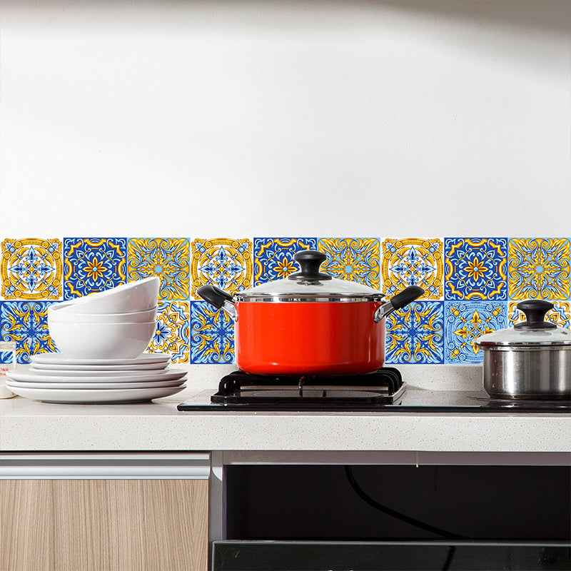 Fleur De Lis Stick Wallpapers Blue Bohemia Wall Art for Kitchen Backsplash, 18 Pieces Clearhalo 'Wall Decor' 'Wallpaper' 1514124