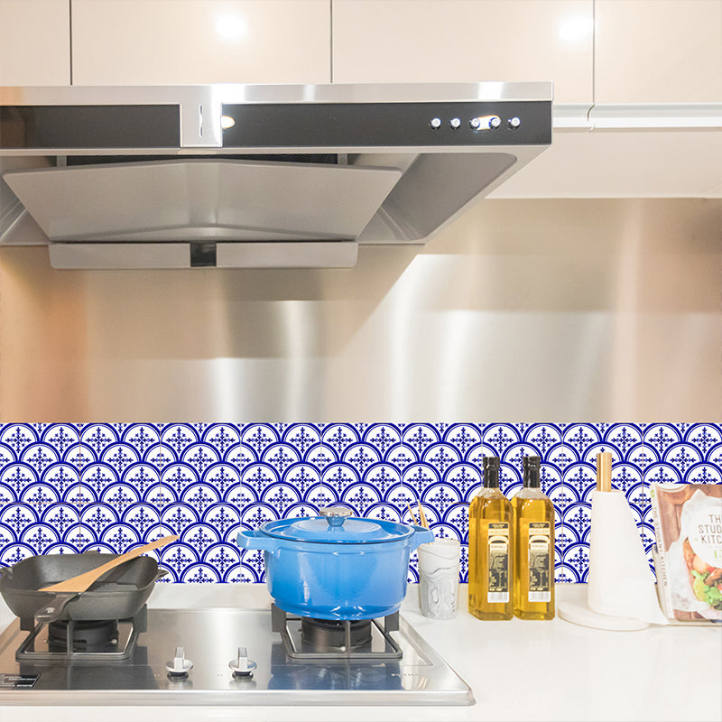 Floral Porcelain Tile Wallpaper Panels 18 Pcs Blue PVC Wall Decor, Easy to Remove, 7.8-sq ft Clearhalo 'Wall Decor' 'Wallpaper' 1514181