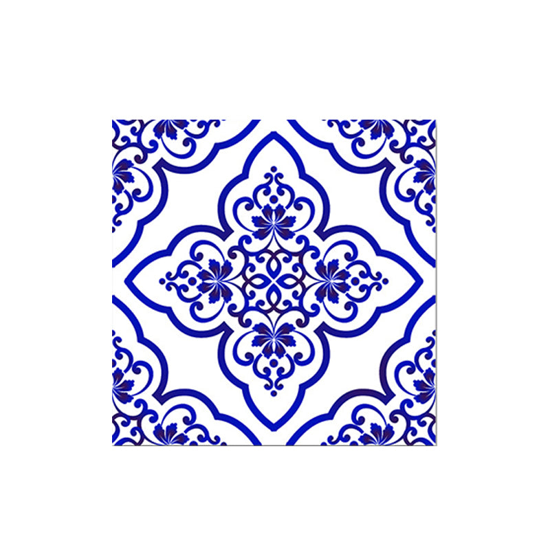 Floral Porcelain Tile Wallpaper Panels 18 Pcs Blue PVC Wall Decor, Easy to Remove, 7.8-sq ft Clearhalo 'Wall Decor' 'Wallpaper' 1514187