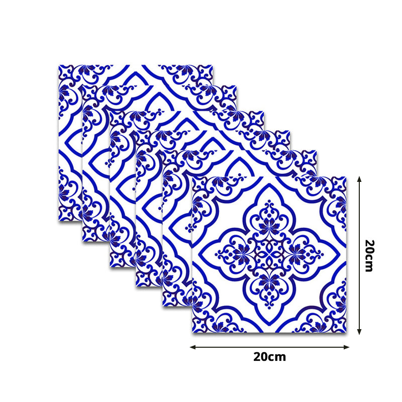 Floral Porcelain Tile Wallpaper Panels 18 Pcs Blue PVC Wall Decor, Easy to Remove, 7.8-sq ft Clearhalo 'Wall Decor' 'Wallpaper' 1514188