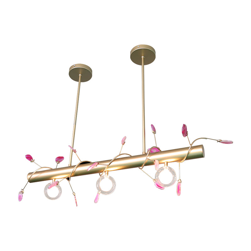 Iron Branch Island Pendant Contemporary 3-Light Ceiling Light Fixture in Pink/Yellow/Orange with Clear Glass Ball Shade Clearhalo 'Ceiling Lights' 'Close To Ceiling Lights' 'Glass shade' 'Glass' 'Island Lights' Lighting' 151435