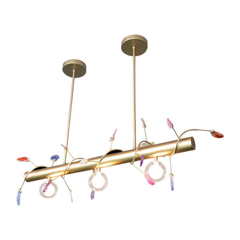 Iron Branch Island Pendant Contemporary 3-Light Ceiling Light Fixture in Pink/Yellow/Orange with Clear Glass Ball Shade Clearhalo 'Ceiling Lights' 'Close To Ceiling Lights' 'Glass shade' 'Glass' 'Island Lights' Lighting' 151441