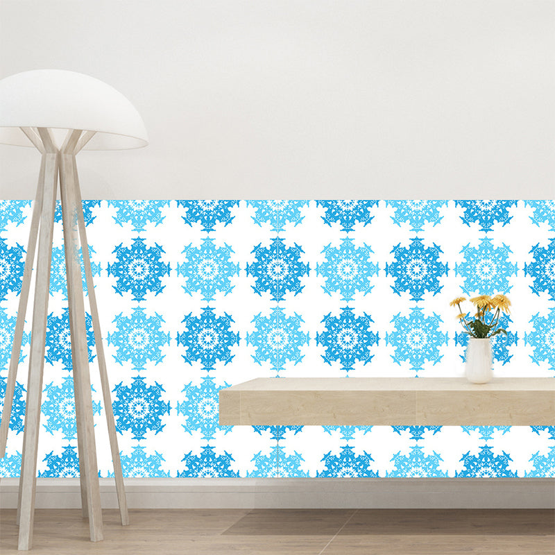 Self Sticking Snowflake Wallpaper Panels 18 Pcs Contemporary PVC Wall Art, 8' L x 8" W Blue Clearhalo 'Modern wall decor' 'Modern' 'Wallpaper' Wall Decor' 1514417