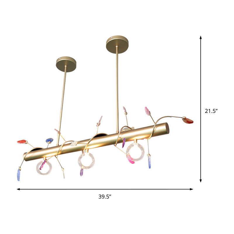 Iron Branch Island Pendant Contemporary 3-Light Ceiling Light Fixture in Pink/Yellow/Orange with Clear Glass Ball Shade Clearhalo 'Ceiling Lights' 'Close To Ceiling Lights' 'Glass shade' 'Glass' 'Island Lights' Lighting' 151442