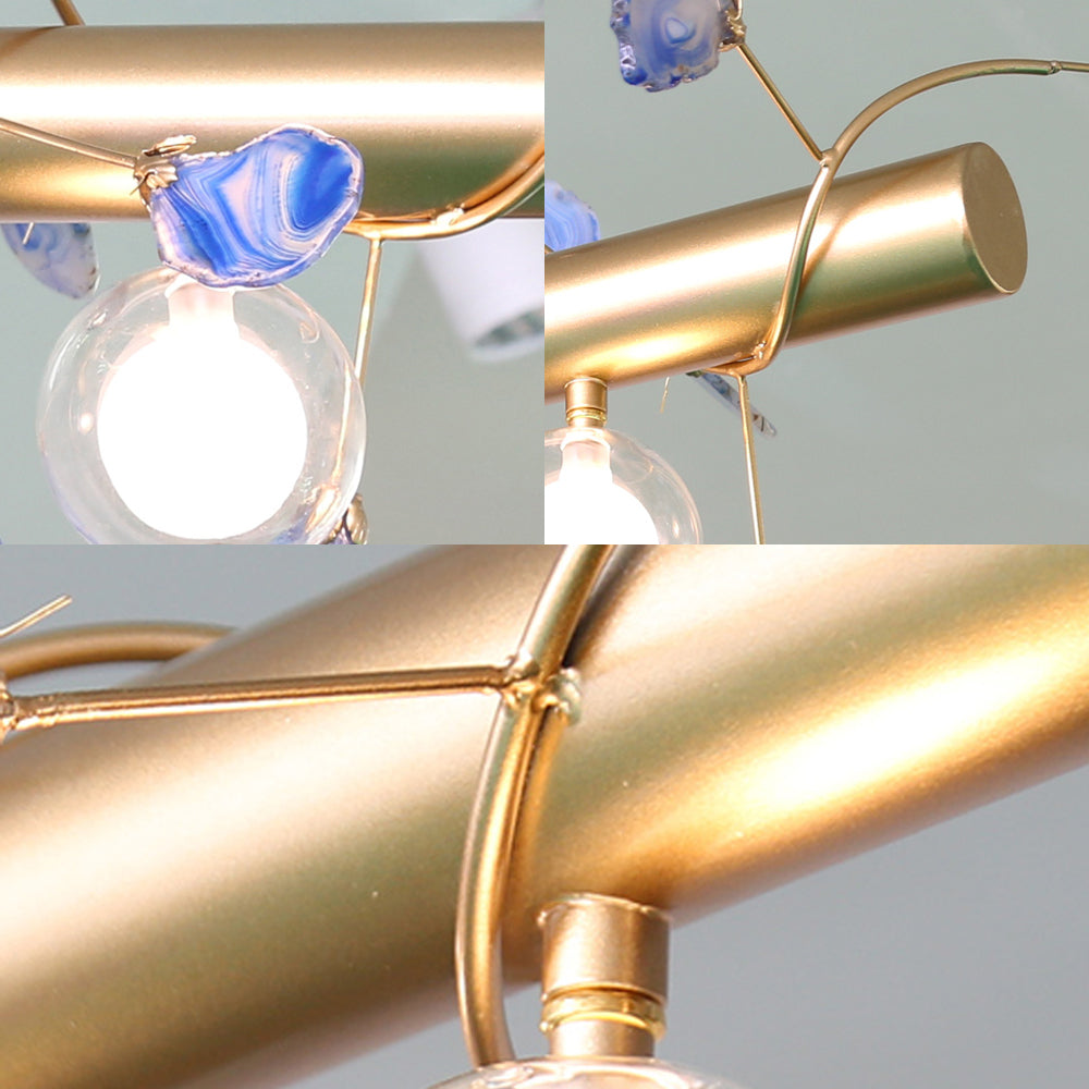 Iron Branch Island Pendant Contemporary 3-Light Ceiling Light Fixture in Pink/Yellow/Orange with Clear Glass Ball Shade Clearhalo 'Ceiling Lights' 'Close To Ceiling Lights' 'Glass shade' 'Glass' 'Island Lights' Lighting' 151443