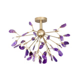 Starburst Semi Flush Mount Ceiling Fixture Nordic Metal and Agate Gold Ceiling Flush Mount for Bedroom Clearhalo 'Ceiling Lights' 'Chandeliers' 'Close To Ceiling Lights' 'Close to ceiling' 'Glass shade' 'Glass' 'Semi-flushmount' Lighting' 151462