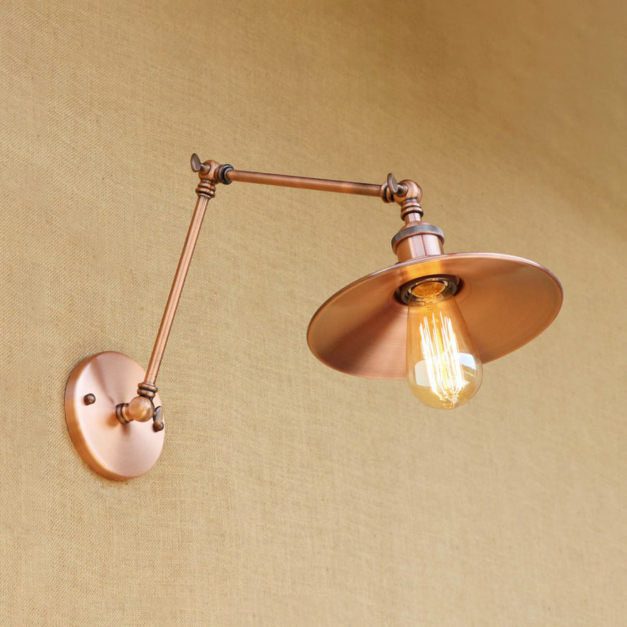 Vintage Stylish Saucer Wall Sconce 1 Light Metallic Wall Mount Light with Swing Arm in Brass/Copper Copper Clearhalo 'Art deco wall lights' 'Cast Iron' 'Glass' 'Industrial wall lights' 'Industrial' 'Middle century wall lights' 'Modern' 'Rustic wall lights' 'Tiffany' 'Traditional wall lights' 'Wall Lamps & Sconces' 'Wall Lights' Lighting' 15149